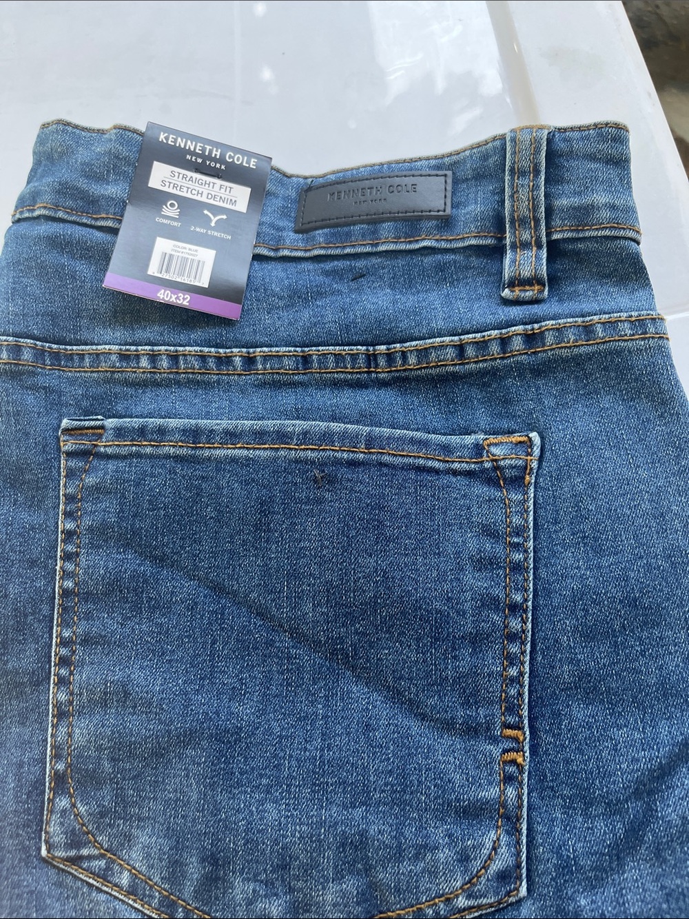 Kenneth Cole Men’s Straight Leg Jeans - Mid Blue Wash